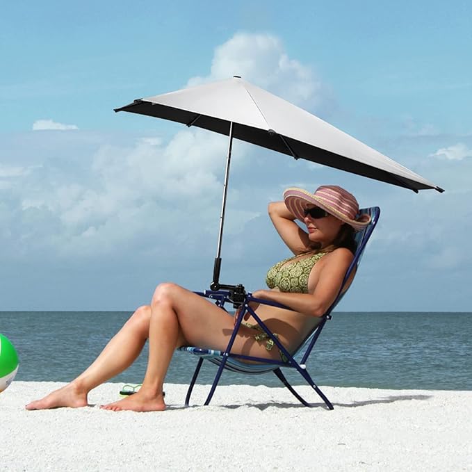 G4Free UPF 50+ Height Adjustable Chair Umbrella with Universal Clamp for Beach Chair, Golf Cart, Wheelchair, Stroller, Bleacher, Patio (Black)