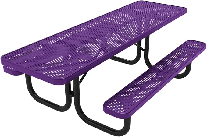 COATEDOUTDOORFURNITURE Heavy-Duty Portable ADA-Compliant Outdoor Picnic Table, Punched Steel Patio Dining Furniture Made in America (8ft Rectangular, Both-Side Handicap, Purple)