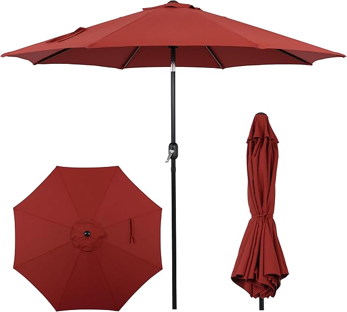 9FT Outdoor Patio Umbrella with Push Button Tilt and Crank, Market Umbrella, 8 Heavy-Duty Ribs, Outdoor Table Umbrella for Garden, Deck, Poolside & Backyard