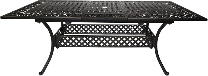 roomfitters Expandable Cast Aluminum Dining Table, Classic Outdoor Design with Lattice Top and Shelf, Weather-Resistant, Bronze