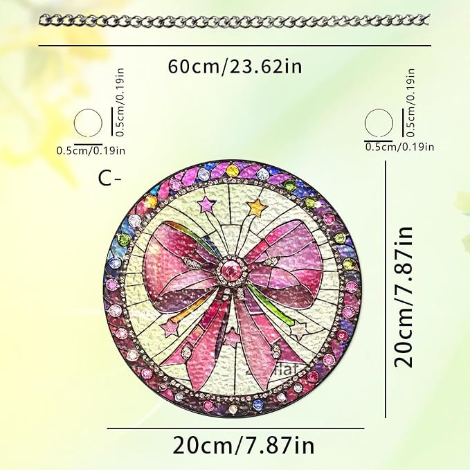Acrylic Suncatcher Window Hanging, Pink Bow Sun Catcher Rainbow Indoor Window Decoration for Living Room Bedroom, Unique Gift for Mom Wife & Friends, 7.87 inches