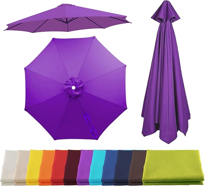 Patio Umbrella Replacement Canopy for 6/8 Ribs, Outdoor Table Market Yard Umbrella Replacement Top Cover, Waterproof Umbrella Canopy Fabric Replacement Canvas(Purple,7.5FT 8-Ribs)