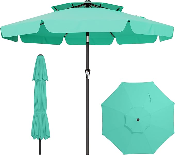 AreShark 9ft 2-Tier Patio Umbrella with Valance - Outdoor Umbrella Waterproof UV Protection, Market Table Umbrella w/Push Button Tilt&Crank for Pool, Porch, Garden(Turquoise)