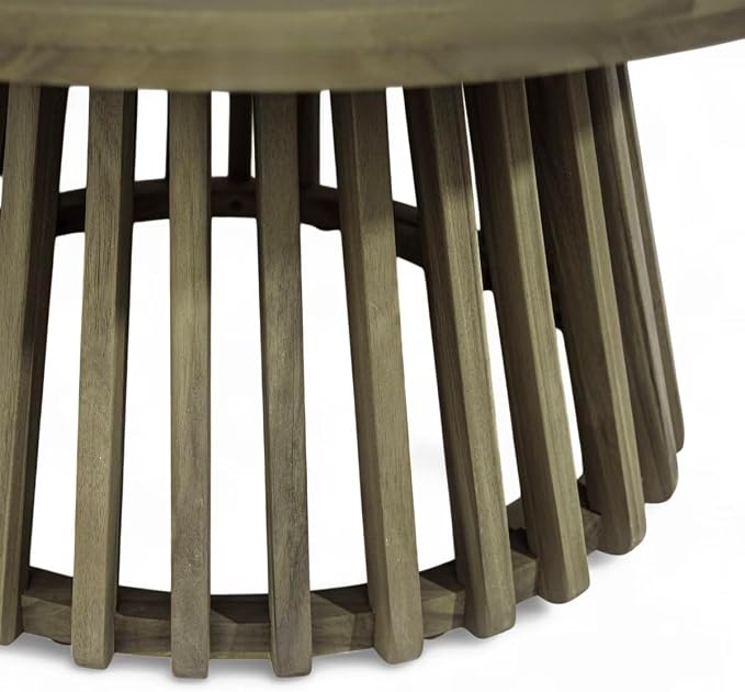 JIJIWANG 31.5" Outdoor Acacia Wood Patio Coffee Table for 2-4 Person, Round Coffee Table for Backyard, Lawn, Balcony, Grey Finis