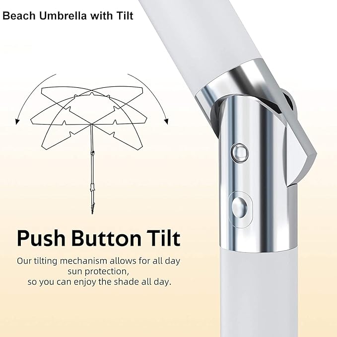 6.5ft Beach Umbrella with Tilt Pole, Portable Sand Anchor and Carry Bag, UPF 50+ Sun Shelter Air Vents, Perfect for Beach, Camping, Sports, Pool,Gardens and Balcony,CH-1503 Blue Multi Stripe
