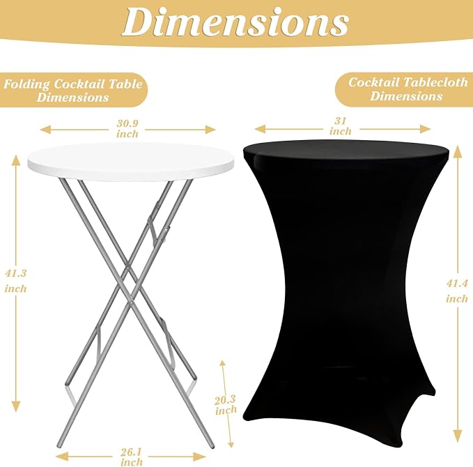 GUAGUA 32" 2PCS Round Plastic Folding High Top Table - Versatile Bar, Cocktail & Portable Pub Table for Parties, Bistro & Events (2PCSWhite Set C)