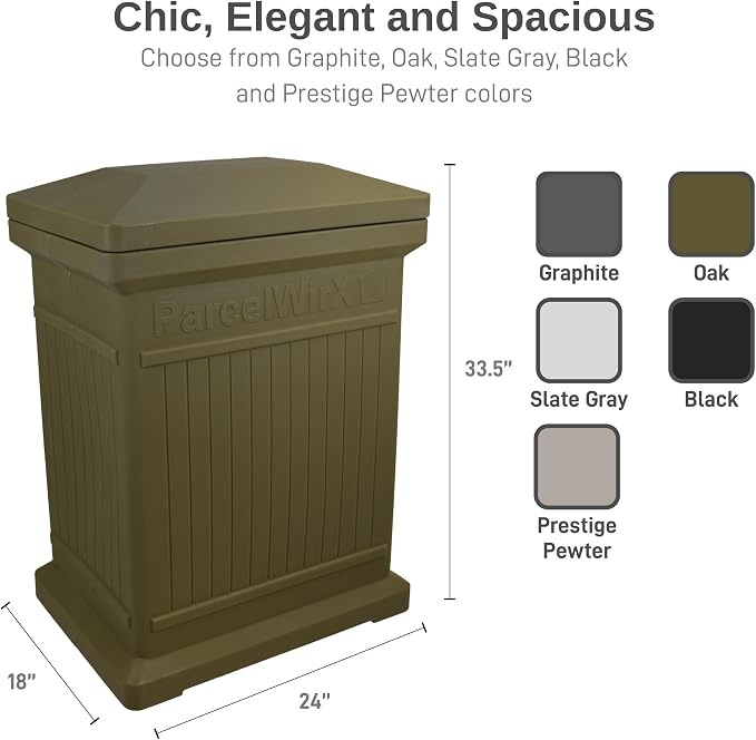 RTS Home Accents ParcelWirx Premium Vertical Storage Cabinet/Package Delivery Box with Lift Off Lid, Oak