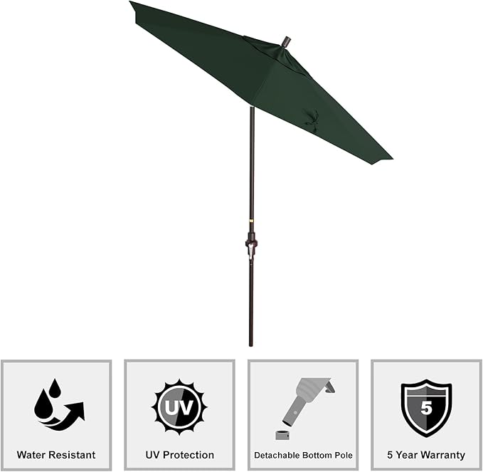 California Umbrella 7.5' Round Crank Lift, Collar Tilt, Aluminum Pole, Fiberglass Rib Patio Umbrella, Bronze Finish