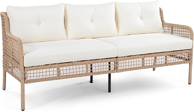 Patio Furniture Set with Swivel Chairs, 4 Pieces Outdoor Rattan Woven Sectional Sofa Patio Conversation Set for 5-Person, for Poolside Backyard Deck, Beige