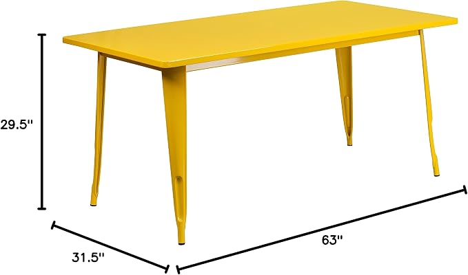 EMMA + OLIVER Commercial Grade 31.5" x 63" Rectangular Yellow Metal Indoor-Outdoor Table