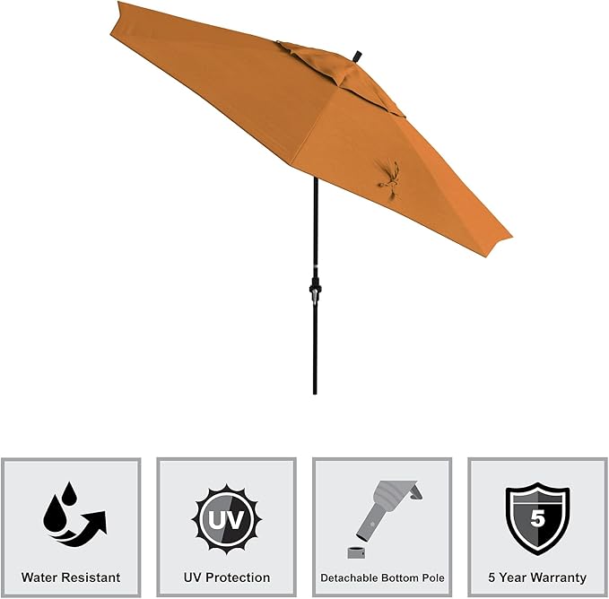 California Umbrella 11Ft Premium Sunbrella Patio Umbrella, Hand-Crank, Tilt-Collar, Black Frame, Tuscan Fabric