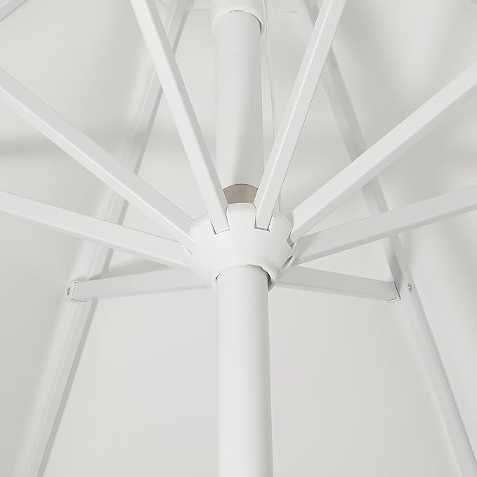 JONATHAN Y Baiona 9 ft. White/Cream Outdoor Patio Umbrella with Crank Lift and Tilt, 8 Ribs UV-Resistant Market Table Umbrella with Square Trim for Pool, Deck, Coastal, White Pole UMB1000B