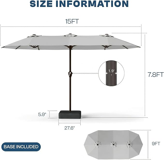 15FT Large Patio Umbrella with Base Included