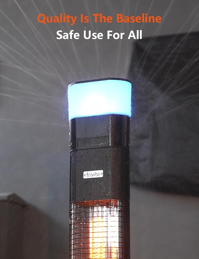 Outdoor Electric Patio Heater, 3-in-1 Heater with Audio Speaker & RGB Light, 1500W Infrared Tower Standing, 43-inch, IP65 Water & Snow Proof for Patio, Deck, Garage & Sunroom, Aluminum Unibody Design
