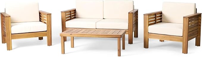 Merax 4-Piece Outdoor Acacia Wood Patio Conversation Set with Loveseat,2 Chairs and Coffetable for Backyard
