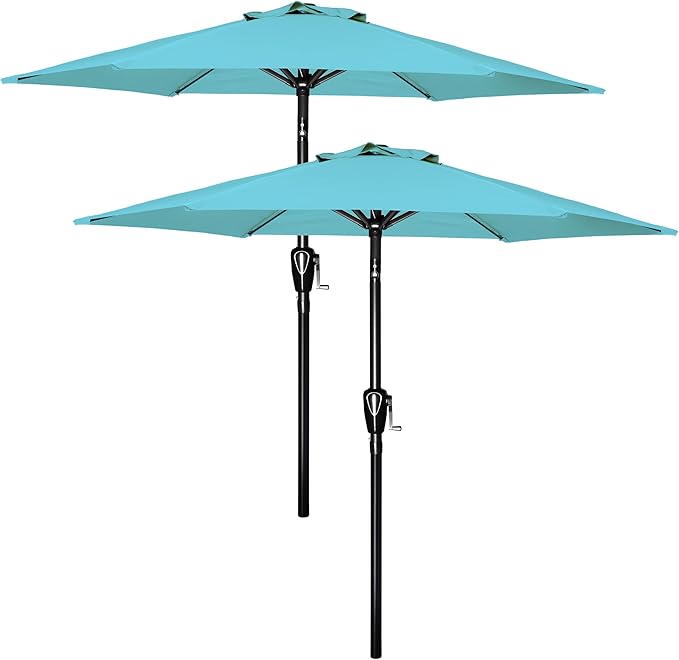 YSSOA 2 Pack 7.5' Patio Umbrella Outdoor Table Market Yard Umbrella with 6 Sturdy Ribs, Turquoise