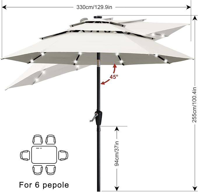 ABCCANOPY 3-Tiers 11FT Solar Patio Umbrella, Outdoor Umbrella with 32 LED Lights for for Deck, Pool, Garden, Backyard (Light Beige)