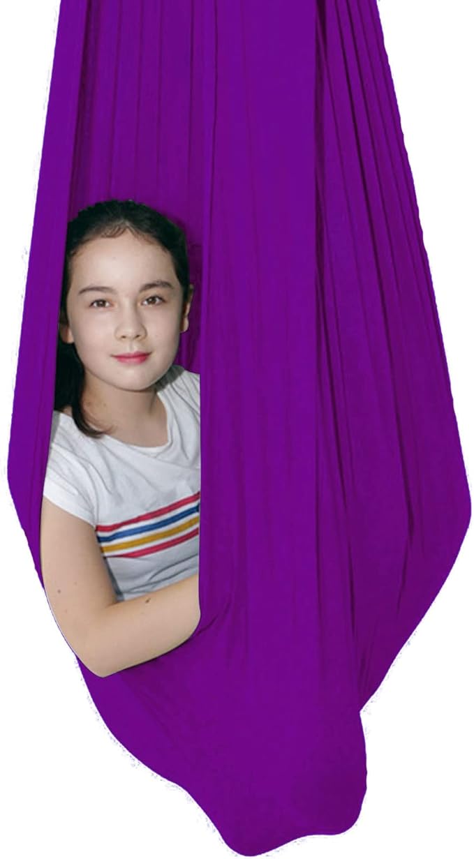 Sensory Swing for adults Indoor kids Therapy Swing Calming Snuggle Hammock durable soft strong fabric swing Best suited for children with SPD Autism and Asperger ( Color : Dark purple , Size : 1M x 2.