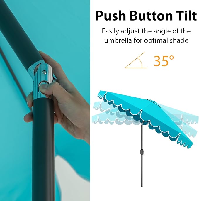 HAPPYGRILL 10 FT Patio Umbrella, Market Table Umbrella w/Crank, Push Button Tilt, Ruffled Edges, Vented Top & 8 Ribs, Outdoor Sun Shade for Poolside Backyard Beach