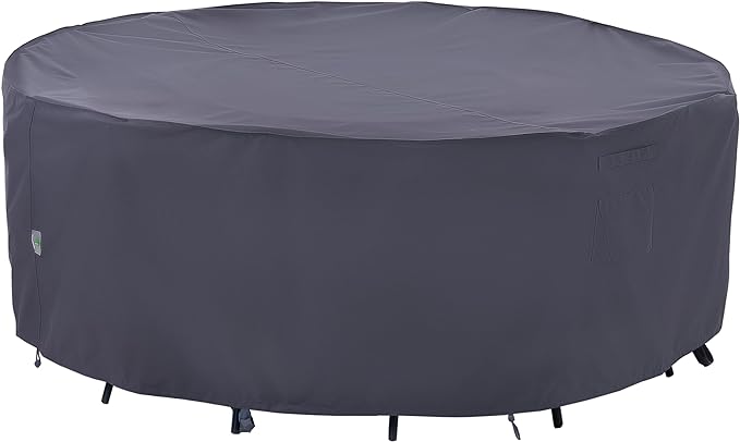 F&J Outdoors Outdoor Patio Furniture Covers, Waterproof UV Resistant Anti-Fading Cover for X-Large Round Table Chairs Set, Grey, 110" Dia x 27.5" H