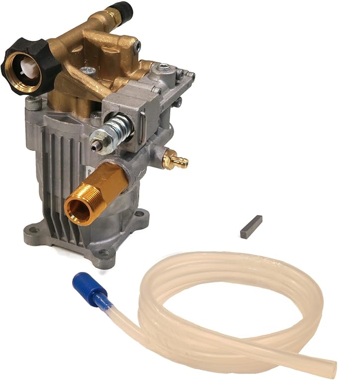 The ROP Shop 3000 PSI Horizontal Brass Head Power Pressure Washer Water Pump, 2.5 GPM, 3/4" Shaft with Keyway & Chemical Hose