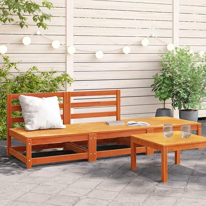 Outdoor Sectional Sofa Pine Brown 27.6x82.7x26.4 in Modular Patio Couch for Small Balcony Deck or Garden
