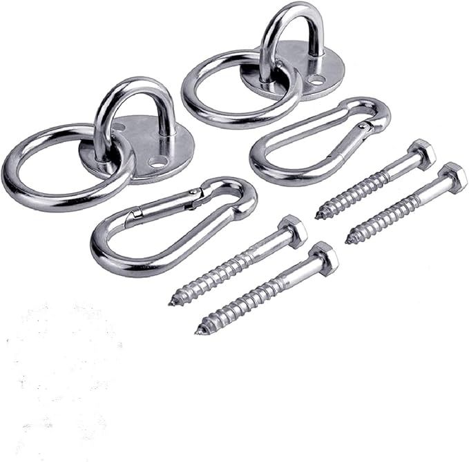 Hammock Hanging Hook Kit, Load Capacity 1400 lb, Stainless Steel Round Mount Pads, Spring Snap Hooks, Lag Screws Set for Hammock Yoga Swing Chair Punching Bag Indoor Outdoor Relaxation