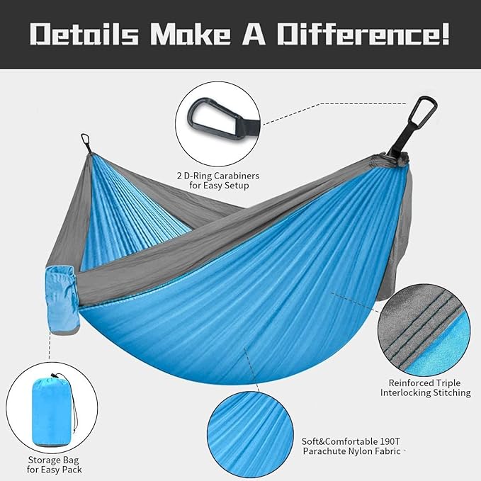 Soft Backpacking Hammock, with Straps and Carabiners Camping Breathble Hammock, Portable Lightweight Nylon Hammock, for Camping Garden Beach (Color : D, Size : 260x140cm)
