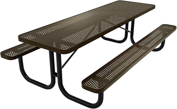 COATEDOUTDOORFURNITURE Heavy-Duty Portable Outdoor Picnic Table, Thermoplastic Coated Punched Steel Commercial-Grade Patio Dining Furniture Made in America (8ft Rectangular, Textured Gold Vein)