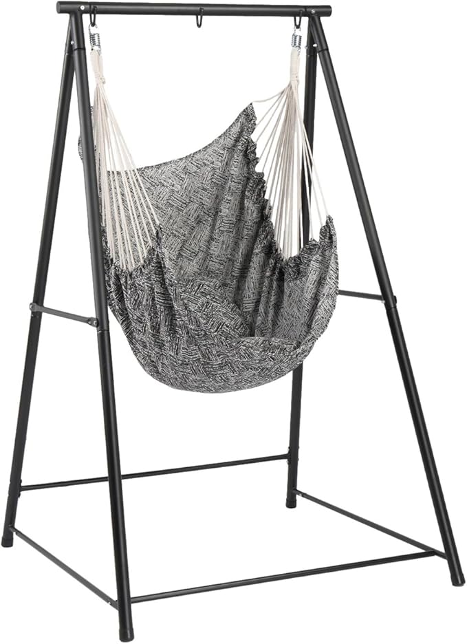 Hammock Chair Stand with Swing Chair, Heavy Duty Freestanding Hanging Chairs with Stand, Outdoor Hammocks Bed for Outside Backyard, Camping, Garden, Yard, Patio, 660 lbs Weight Capacity (Black)