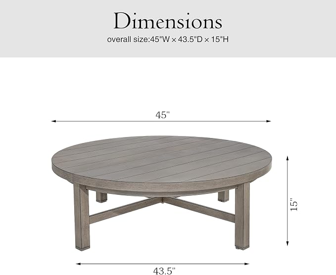 Ulax furniture 45-Inch Round Patio Coffee Table, Durable Aluminum Outdoor Side Table
