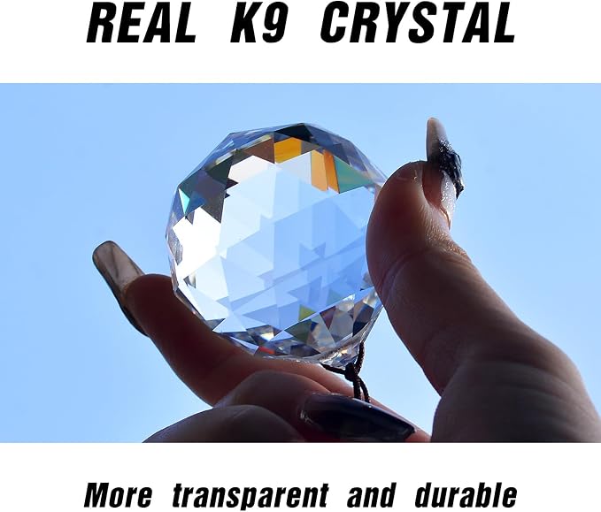 2PCS Ball Crystal Suncatcher Prisms for Windows (Ball Clear) | Clear, K9 Glass, Rainbow Maker, with Hooks & Cord