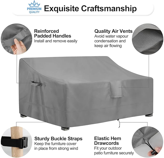 OutdoorLines Outdoor Waterproof Patio 3-Seater Couch Cover - UV Resistant Patio Sofa Furniture Covers Weatherproof Heavy Duty Glider Covers for Outdoor Furniture, 76Wx32.5Dx33H Inches, Gray
