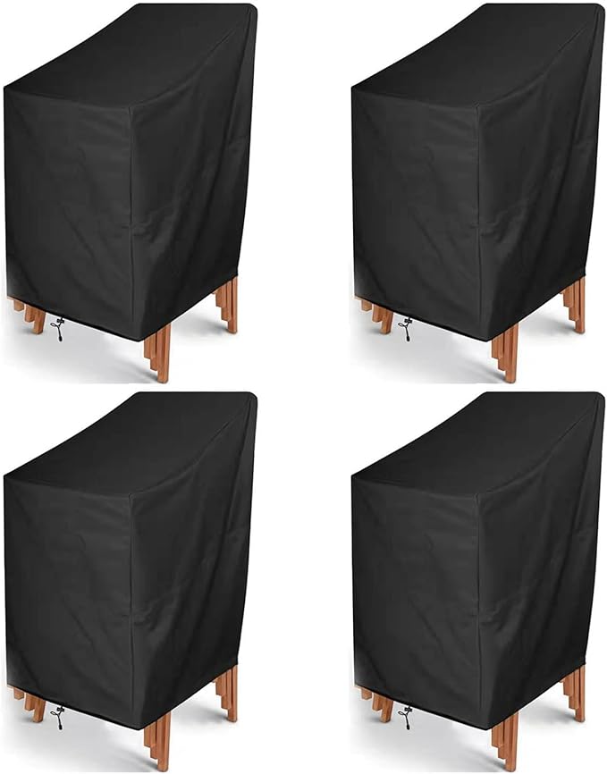 Outdoor Chair Covers, 4 Pack Waterproof Patio Stackable Chair Cover Outdoor Patio Furniture Covers Stack Cover, Fits 4-6 Stackable Dining Chairs, 25"W x 25"D x 47"H