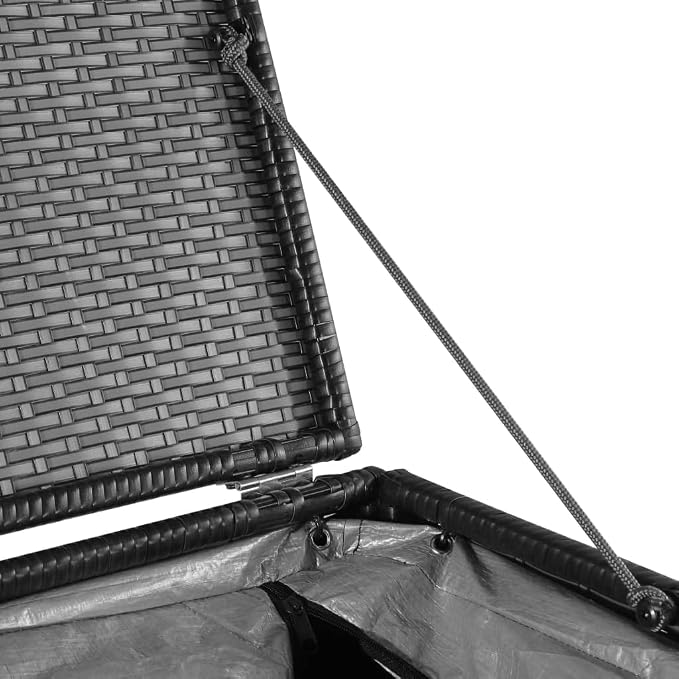 Patio Storage Box Deck Storage Box Outdoor Storage Box Indoor Wicker Storage Bin for Patio Furniture Cushions, Pillows, Garden Tools, Poly Rattan Black, 59"x39.4"x39.4"