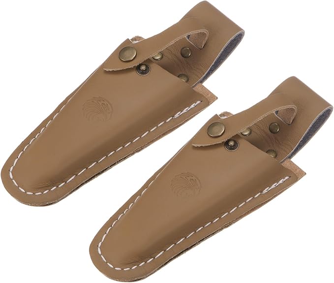 M METERXITY 2-Pack Garden Pruner Sheath, Portable Leather Pruning Shears Sheath Pliers Holder for Belt, Garden Scissors Leather Case for Hand Pruner/Garden Shears/Clippers [Yellowish Brown]