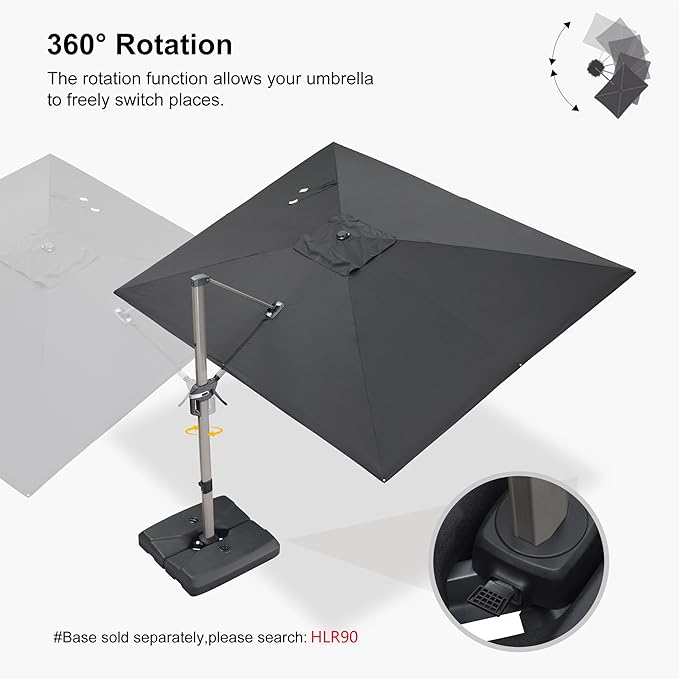 PURPLE LEAF 9' X 11' Patio Umbrella, Rectangle Outdoor Cantilever Umbrella, Aluminum Offset Umbrella with Champagne Frame and 360° Rotation for Pool Deck Garden, Black