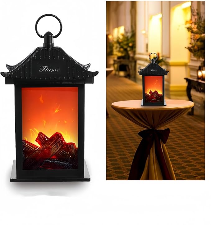 Simulated LED Fireplace Lantern Battery Powered Flameless Light with Simulation Flame Table Decorative Lamp Mini Fireplace Ornament for Cozy Home Decor Free Standing Electric Log Burner