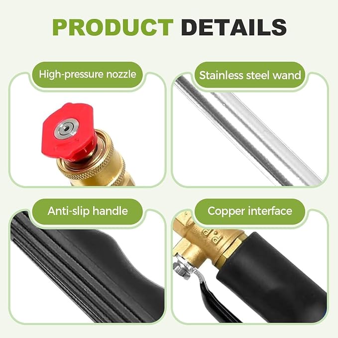 Upgraded Jet Nozzle Power Washer for Garden Hose,2026 Pressure Washer Wand with 3 High-Pressure Nozzles for Car Washing Patio Garden Outdoor Cleaning. (Black+Gray)