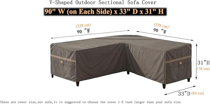 Heavy Duty Waterproof Outdoor V-Shaped Sectional Sofa Cover UV Resistant Patio Furniture Covers for 5 Seater 90" W (on Each Side) x 33" D x 31" H Dark Grey
