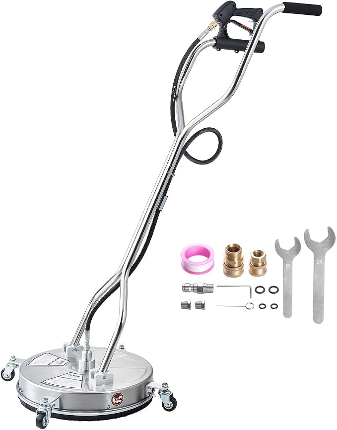 VEVOR 18 Inch Pressure Washer Surface Cleaner, 4000 PSI Stainless Steel Attachment with 4 Wheels, 2 Nozzles, 3/8 Inch Quick Connect and Dual Handle for Concrete, Patio, Sidewalk
