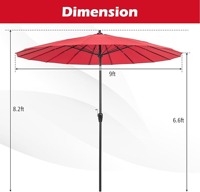 Tangkula 9FT Round Patio Umbrella, Outdoor Market Umbrella with 18 Fiberglass Ribs, Push Button Tilt, Crank, Fade-resistant Canopy & Ventilation, Aluminum Table Umbrella for Backyard, Pool (Wine)
