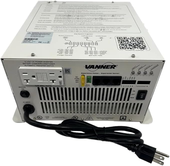 Vanner LSC12-1100 LifeSine Pure Sine Wave Ambulance Inverter/Charger – 1100W / 12V DC to 120V AC – 55A Battery Charger – UL/cUL 458 Certified