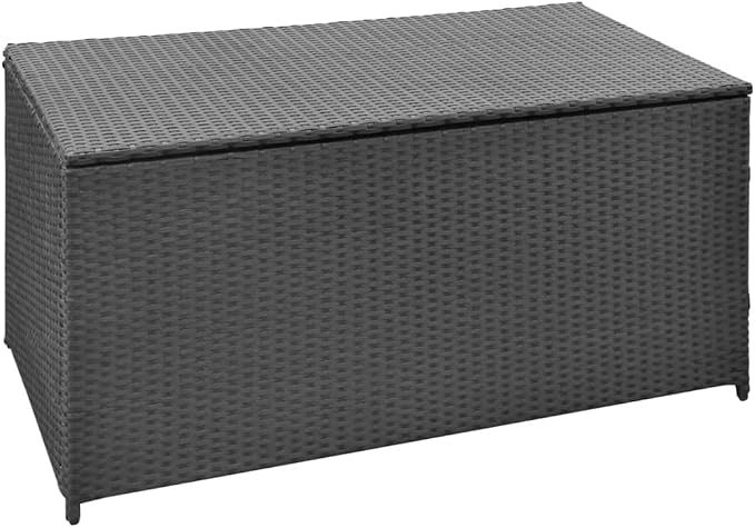 Patio Storage Box Deck Storage Box Outdoor Storage Box Indoor Wicker Storage Bin for Patio Furniture Cushions, Pillows, Garden Tools, Poly Rattan Black, 47.2"x19.7"x23.6"