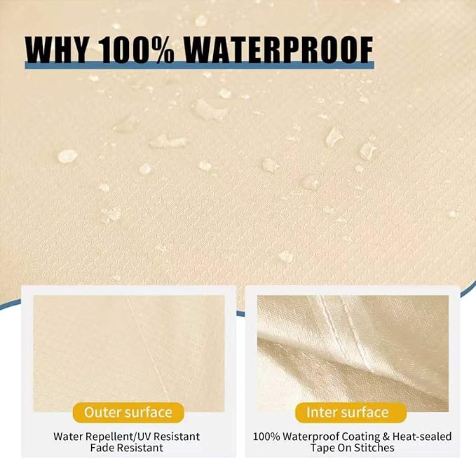 Patio Furniture Cover,Waterproof for Outdoor Dining Table and Chair Cover, Furniture Sofa Set Covers, patio table cover, 102" W x 74" D x 27.5" H Beige