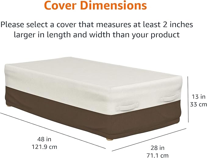 Amazon Basics Outdoor Patio Coffee Table Cover, Waterproof, UV Resistant, Weather Protection with Secure Straps, Beige/Tan, 48" x 28"
