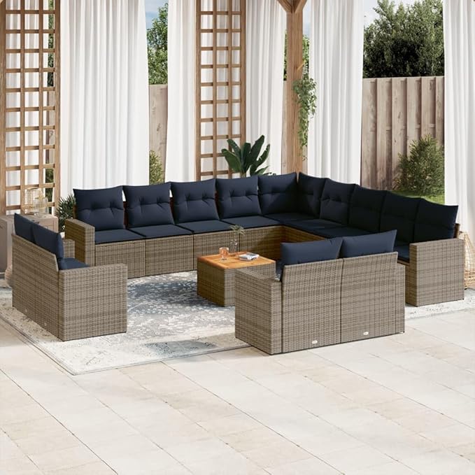 vidaXL Patio Sofa Set with Cushions 14 Piece, Outdoor Conversation Set, Sectional Sofa for Garden Balcony, Patio Furniture, Gray Poly Rattan