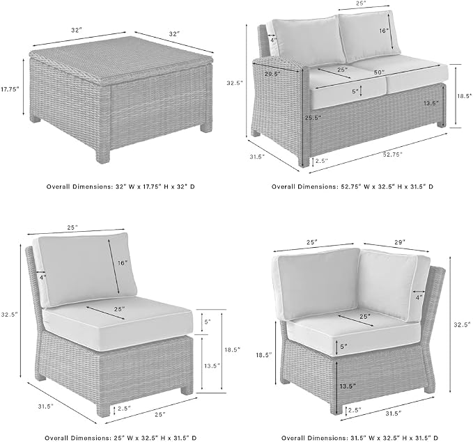Crosley Furniture Bradenton 5-Piece Outdoor Sectional Sofa Wicker Conversation Patio Furniture Set for Deck, Brown with Sand Cushions