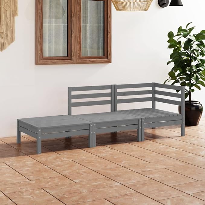 Patio Lounge Set,Patio Furniture Sets,Patio Conversation Sets,Outdoor Furniture Sets,for Garden,Backyard,Outdoor,3 Piece Gray Solid Pinewood