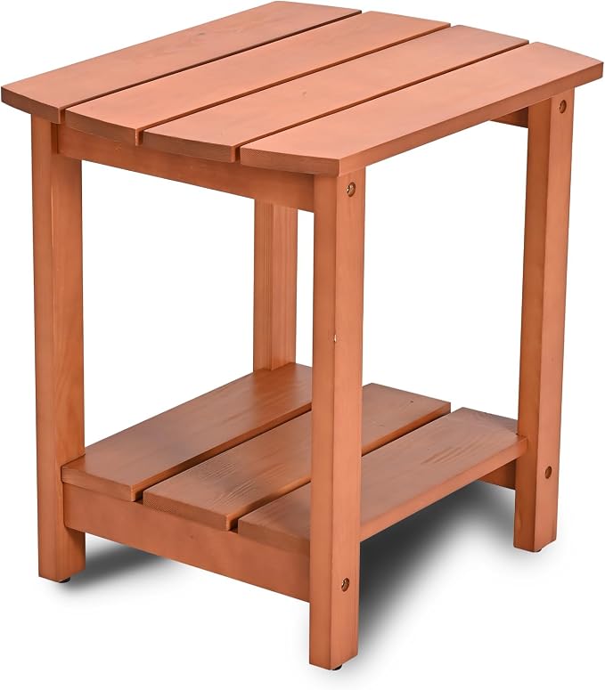 Outdoor Side Table, 2-Tier Small Outdoor Table for Patio, Adirondack Side Tables for Outside or Indoor (Walnut, 18 * 14 * 18.5)